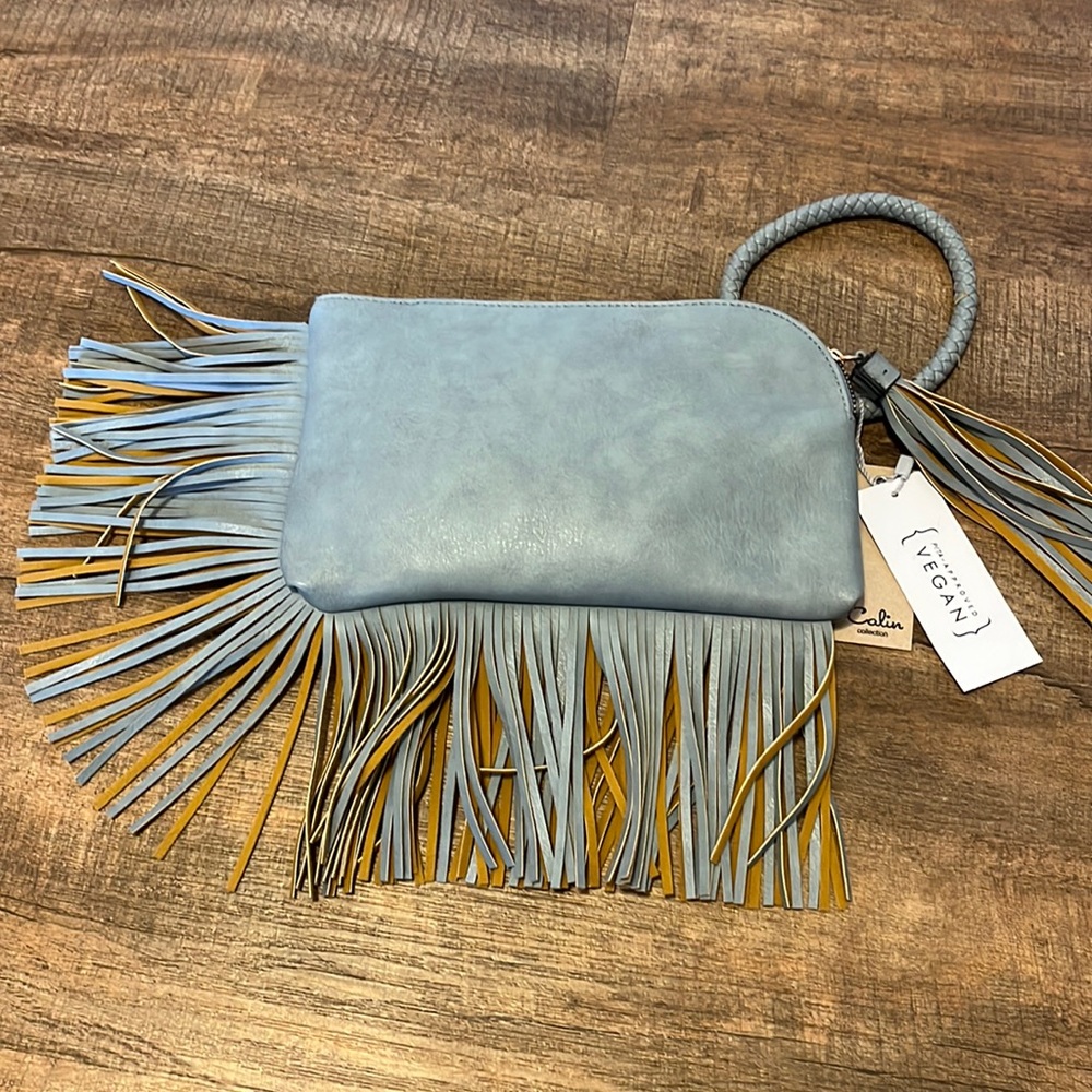 NWT! Blue fringe wristlet
